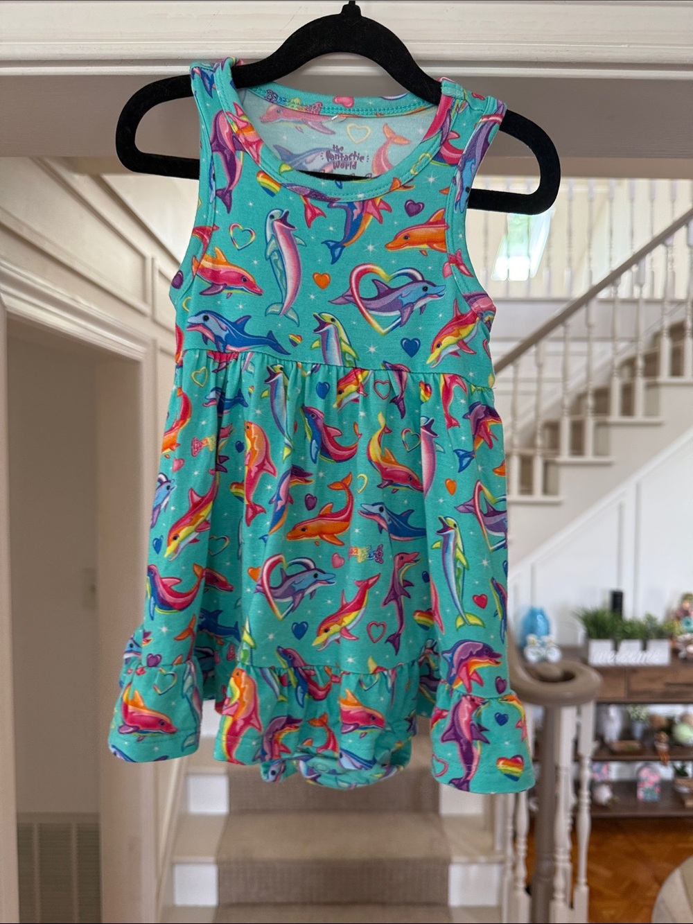 Posh Peanut Lisa Frank Dolphin Ruffled Bodysuit Dress